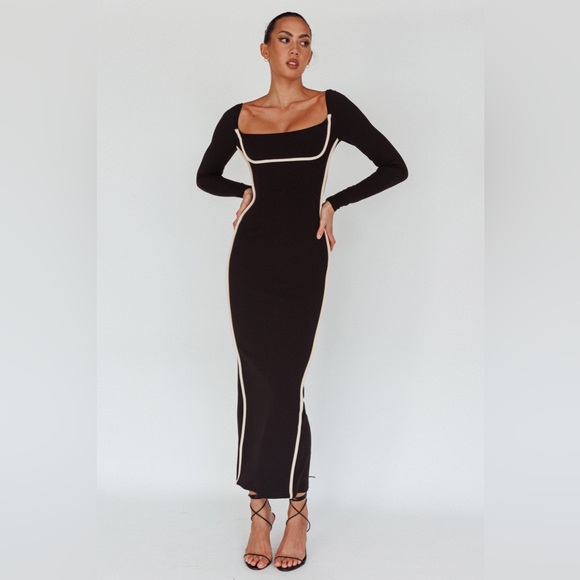 Sunny Coast Long Sleeve Piping Maxi Dress Black - Picture 2 of 7